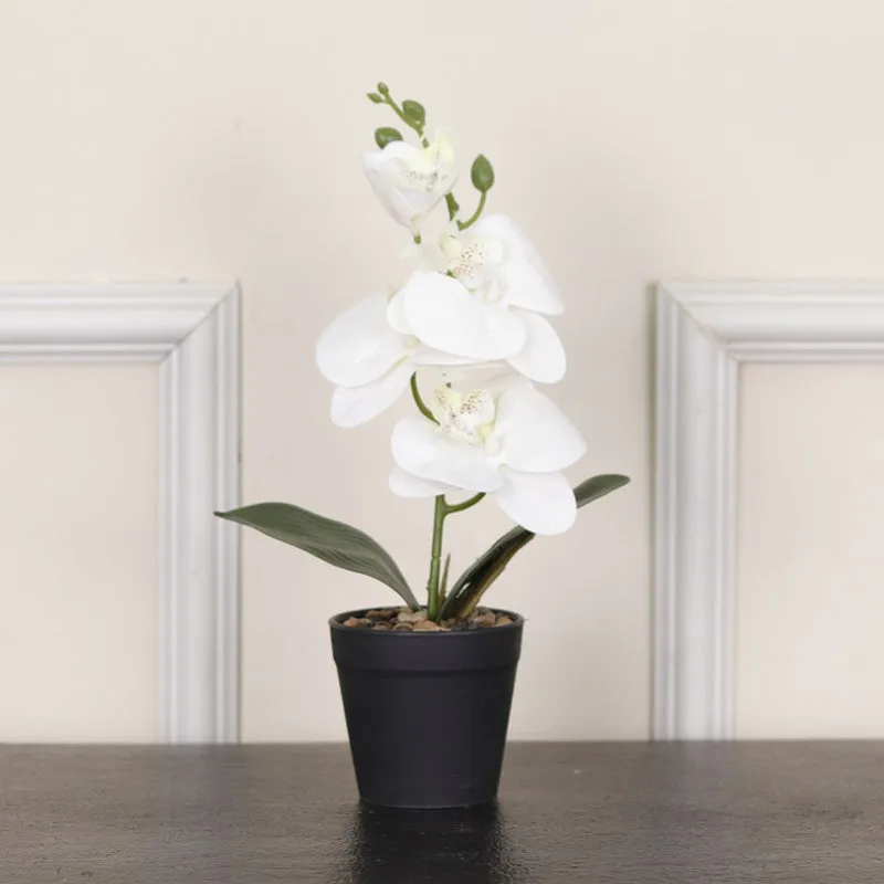 Artificial White Orchid Flower Plant With Fiber Pot - 1 Feet media 3