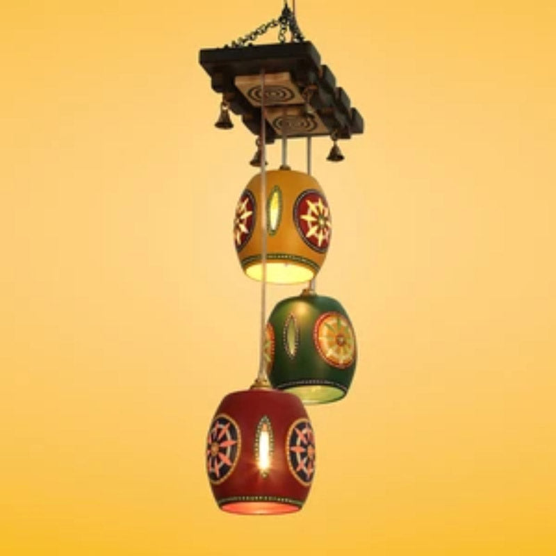 Sarvia Ethnic Cluster Wooden Ceiling Lamp - Multicolor media 3