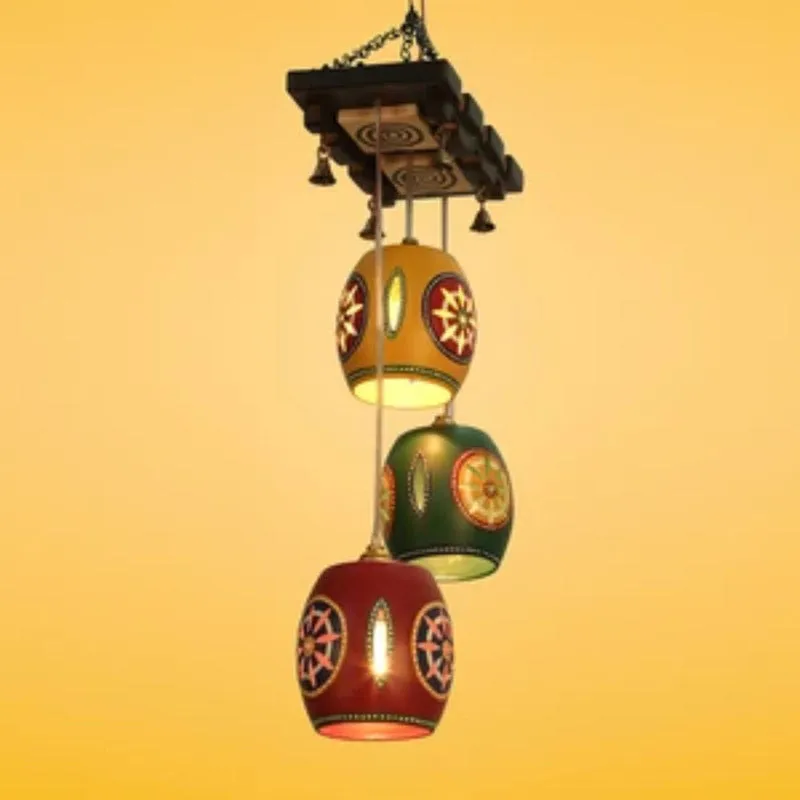 Sarvia Ethnic Cluster Wooden Ceiling Lamp - Multicolor media 3