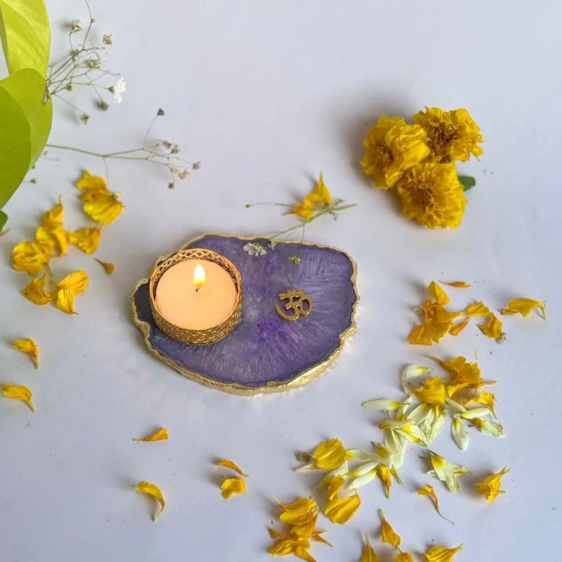 Om Handcrafted Agate Tealight Candle Holder - Purple media 3