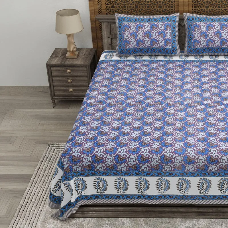 Auraus Cotton Bedsheet (Blue,Brown) - 240 TC media 3