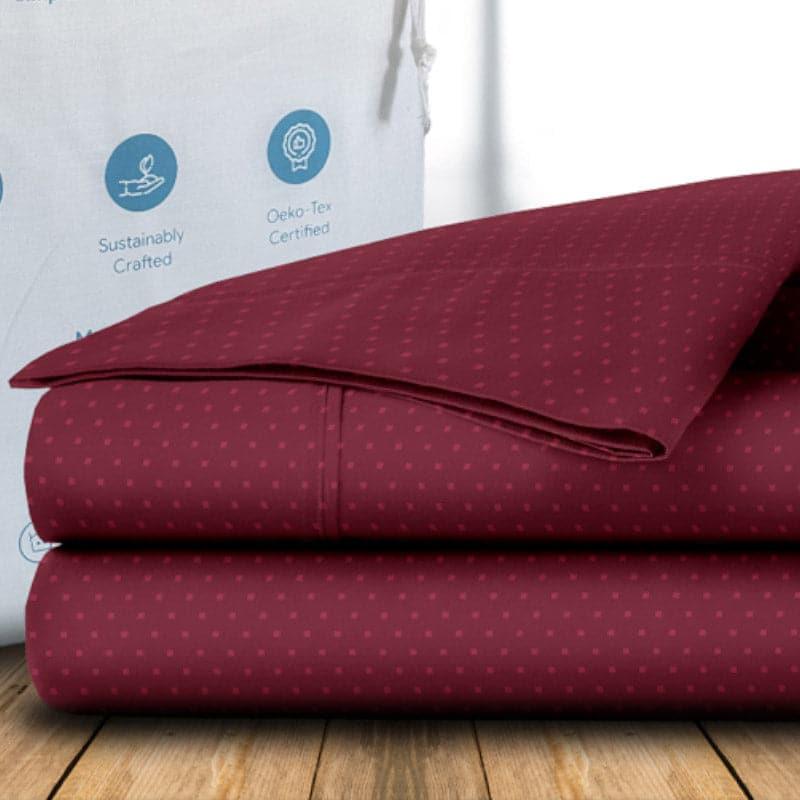 Numa Swiss Dot Cotton Bedsheet (Maroon) - 500 TC media 4
