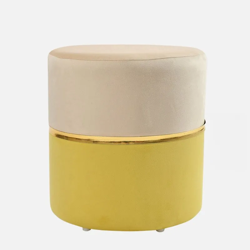 Dualtone Solid Velvet Pouffe - Beige & Yellow media 3