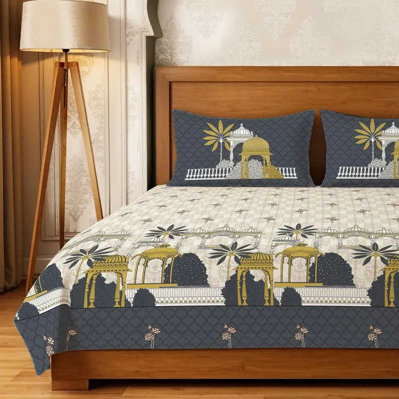 Urban Space Heritage Touch Cotton Bedsheet (Navy) - 300 TC media 3