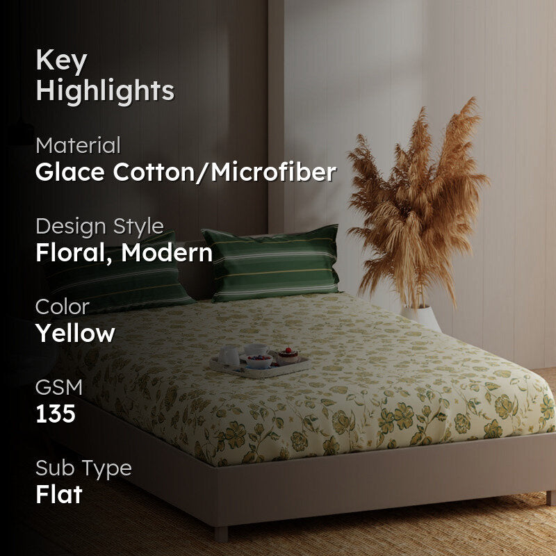 Blush Rest Microfiber Bedsheet (Yellow) - 135 GSM media 2