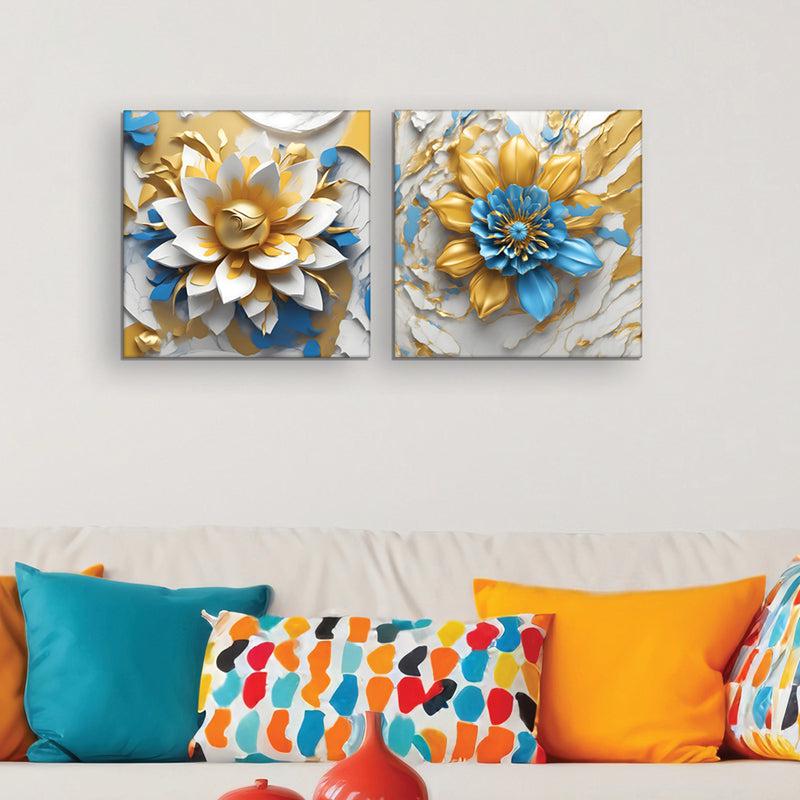 Frosted Flora Canvas Wall Painting - Set Of Two