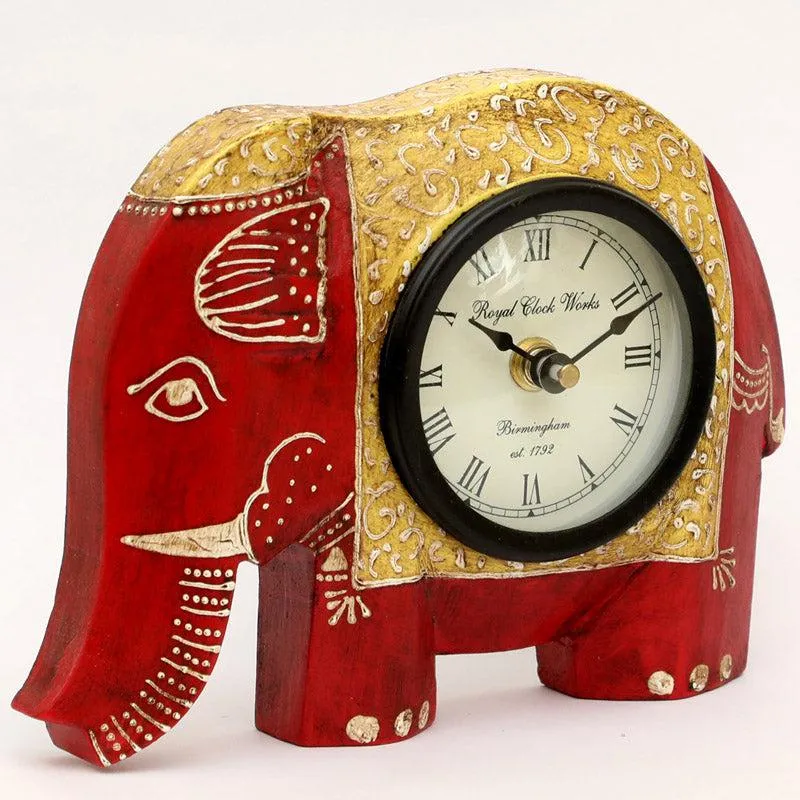 Happy Haathi Handpainted Table Clock - Red media 4