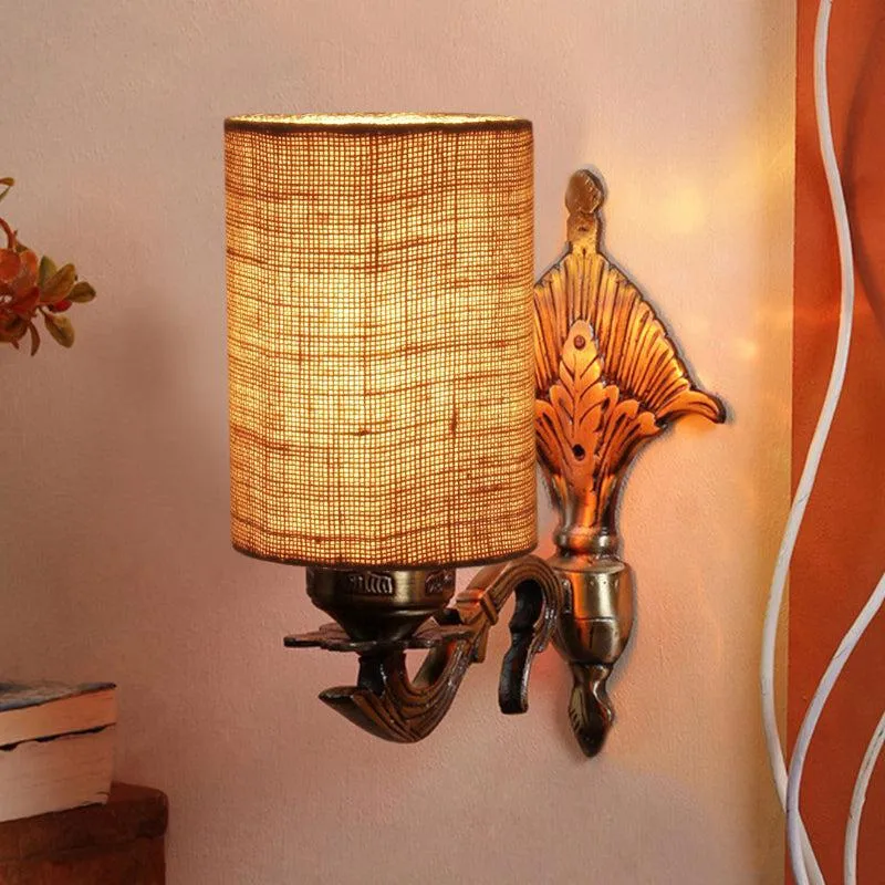 Magda Masique Cylindrical Fabric & Metal Wall Lamp - Beige media 1