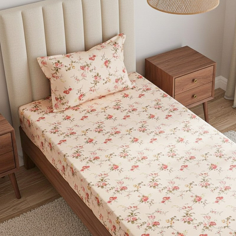Esmeralda Floral Printed Cotton Bedsheet (Orange) - 180 TC media 3