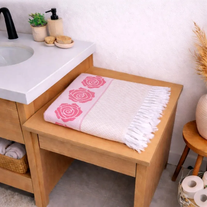 Rosette Cotton Bath Towel (Pink & White) - Set Of Two media 4