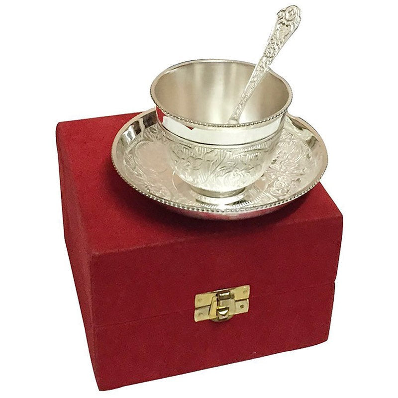 Luxury German Silver Tea Cup & Saucer Set with Spoon (150 mL) - Set of Three media 4