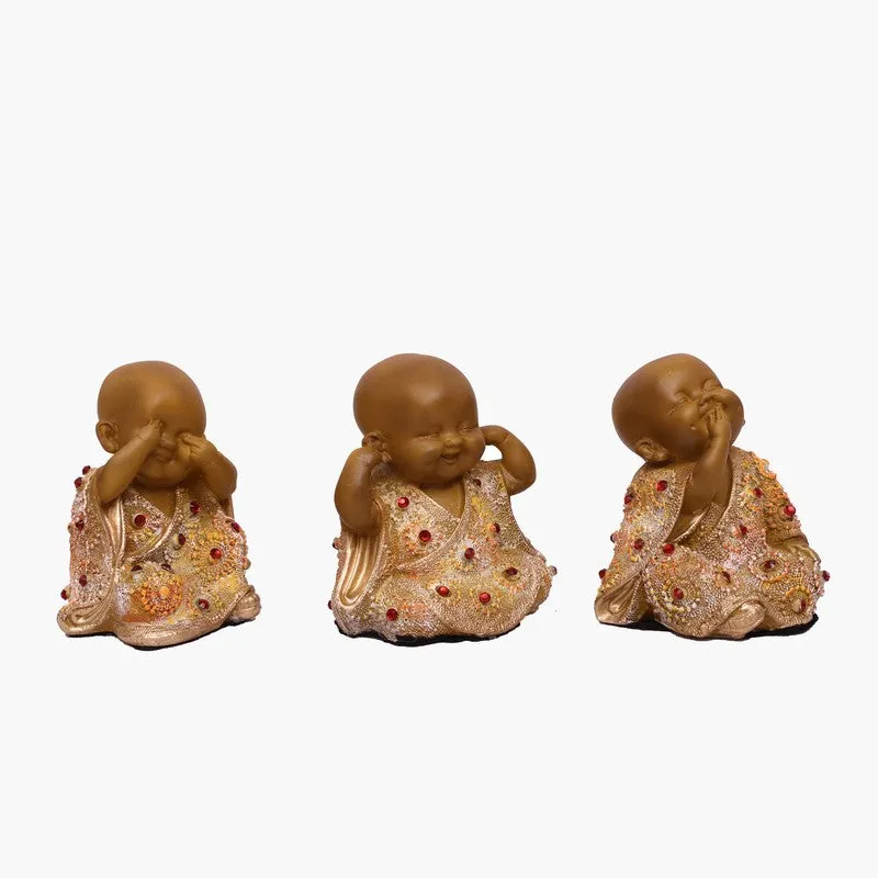 Virtue Laughing Buddha Showpiece (Brown) - Set Of Three media 3