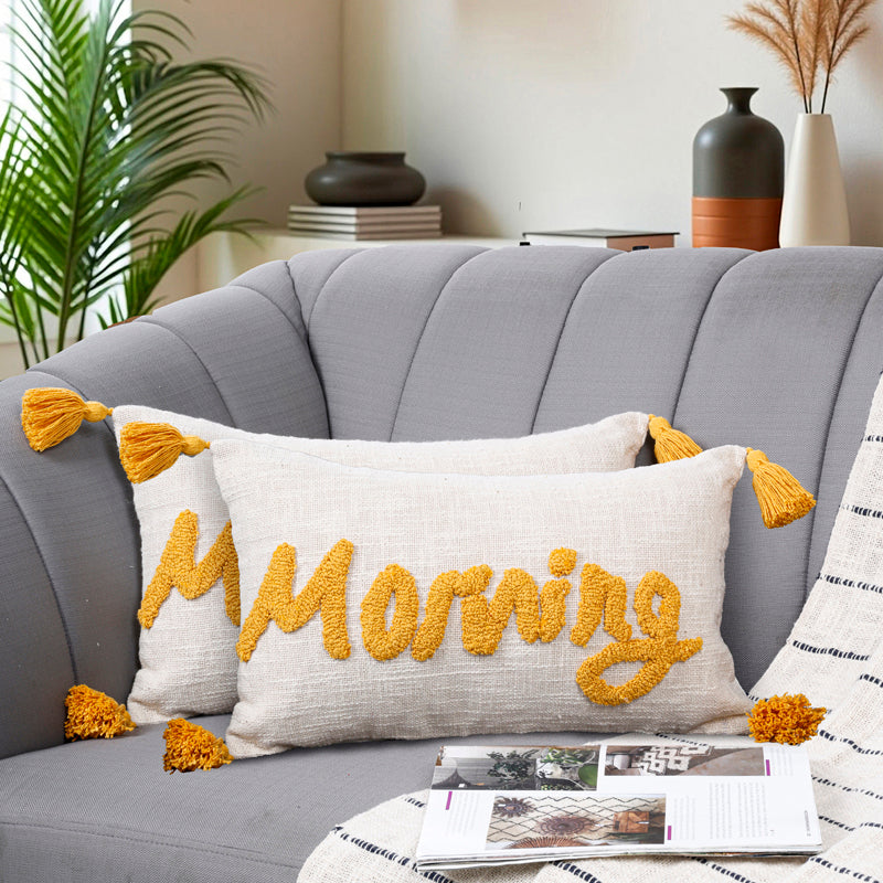 Morning Scrawl Tufted Cushion Cover Set - Set Of Two media 2
