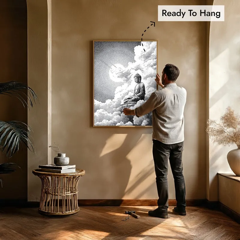 Buddha In Clouded Serenity II Wall Painting With Brown Frame media 6