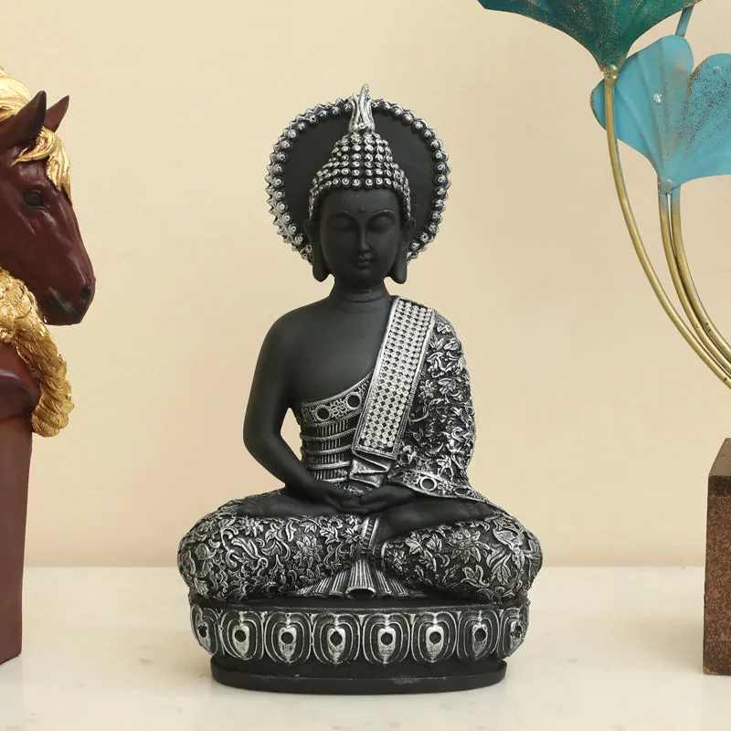 Seated Buddha Showpiece - Silver, Black media 1