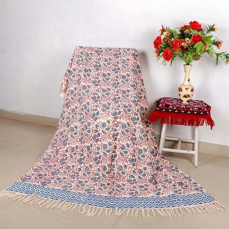 Red & Blue Handblock Printed Throw media 3