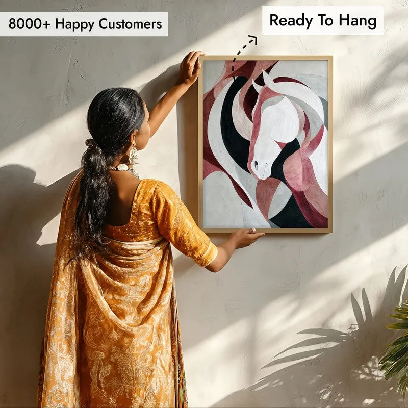 Ethereal Flow Horse Wall Painting With Brown Frame media 7