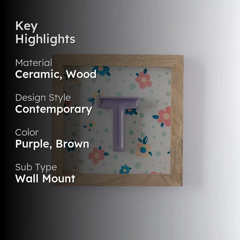 (T) Mini Mottled Mono Ceramic & Wooden Wall Accent - Purple media 2