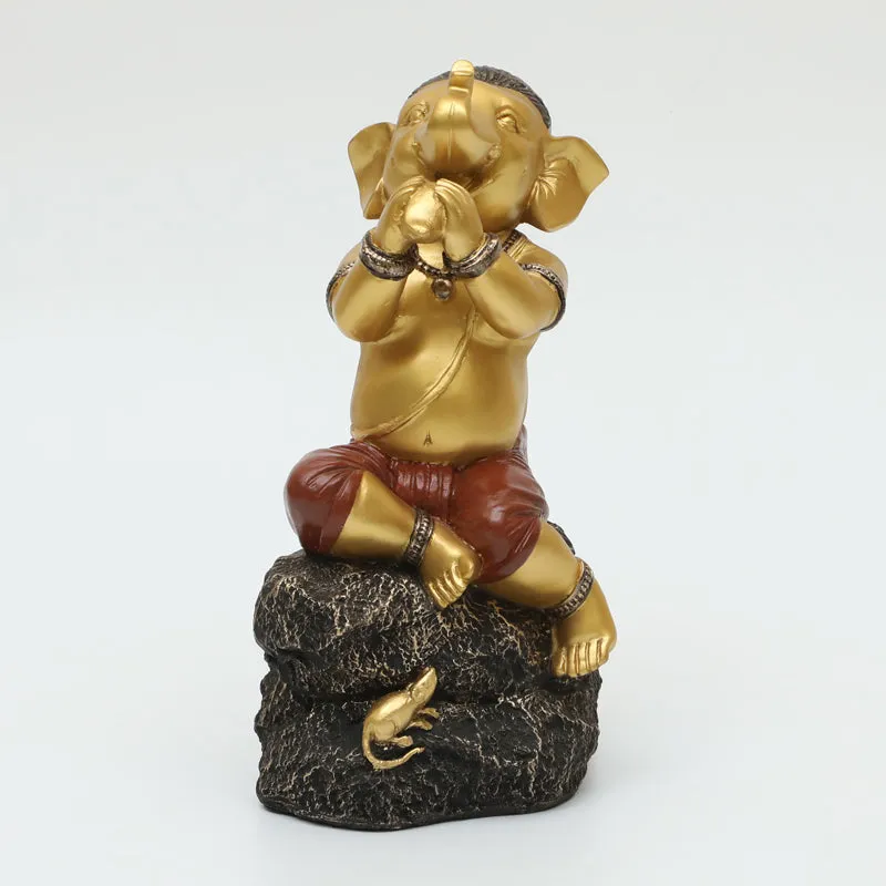 Playful Vinayaka Polyresin Showpiece - Gold & Black media 3