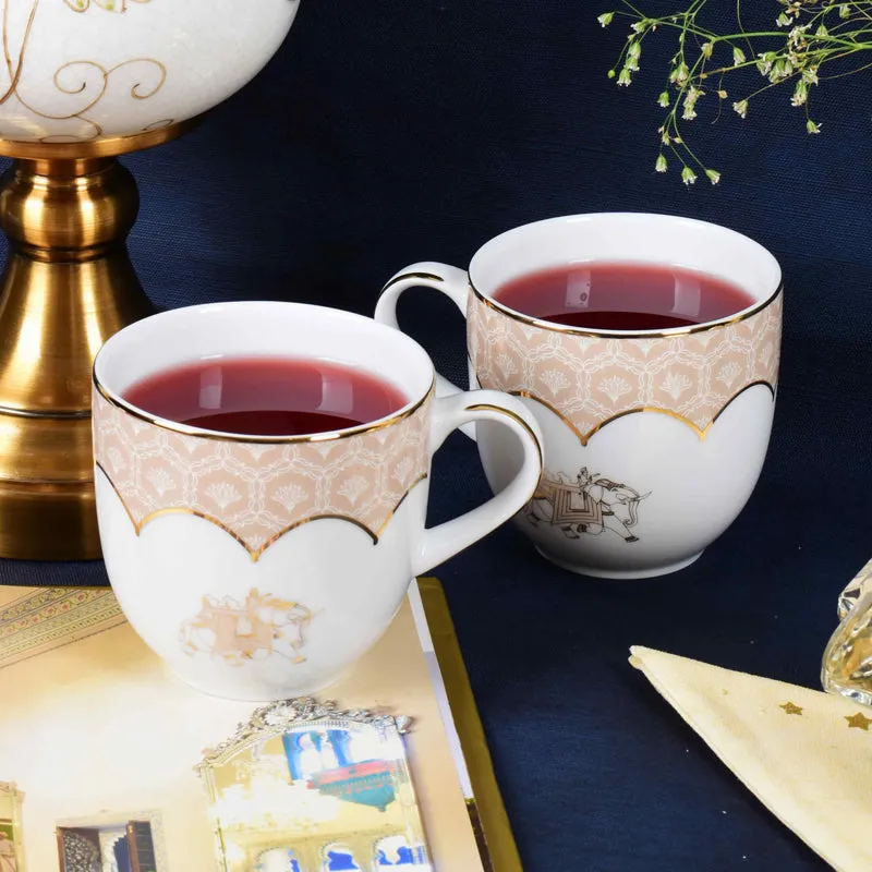 Gilded Legacy Coupe 24k Gold Brushed Porcelain Coffee Mug(300 mL Each/Peach) - Set Of Four media 3