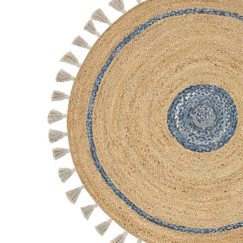 Rustic Halo Braided Jute Area Rug - Blue, Beige media 4