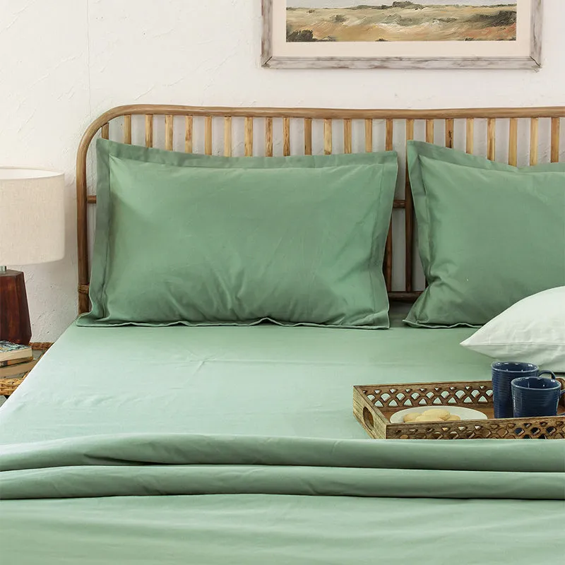 Blanqa Solid Cotton Bedsheet (Green) - 400 TC media 8