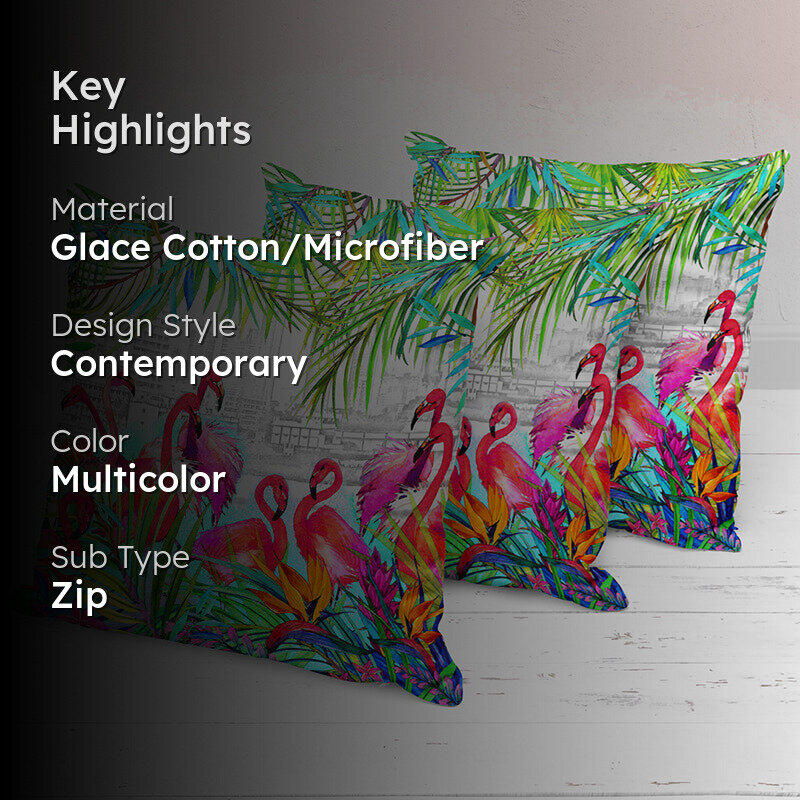 Flamingo City Printed Cushion Cover Set - Set Of Three media 2