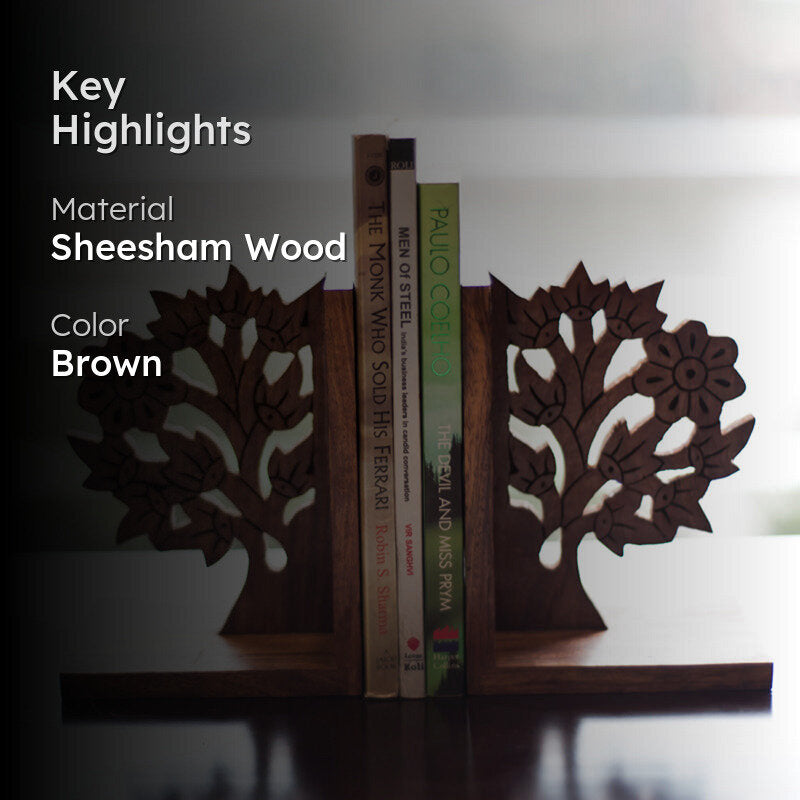 The Story Grove Handcarved Sheesham Wood Book End - Set Of Two media 2