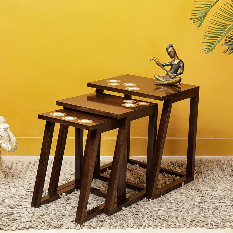 Marigold Teak Wood Nesting Stools - Set of Three media 3
