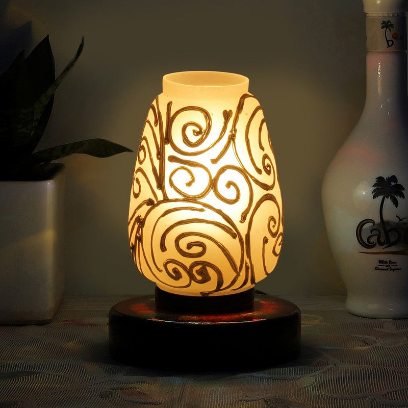 Gloflare Glass Table Lamp With Wooden Base - White