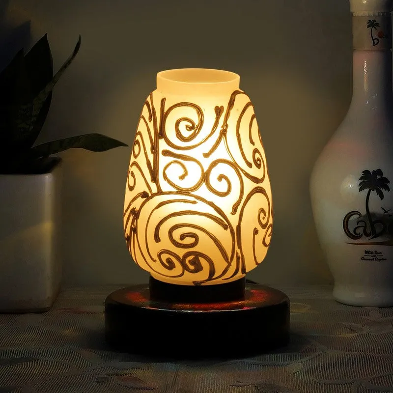 Gloflare Glass Table Lamp With Wooden Base - White media 1