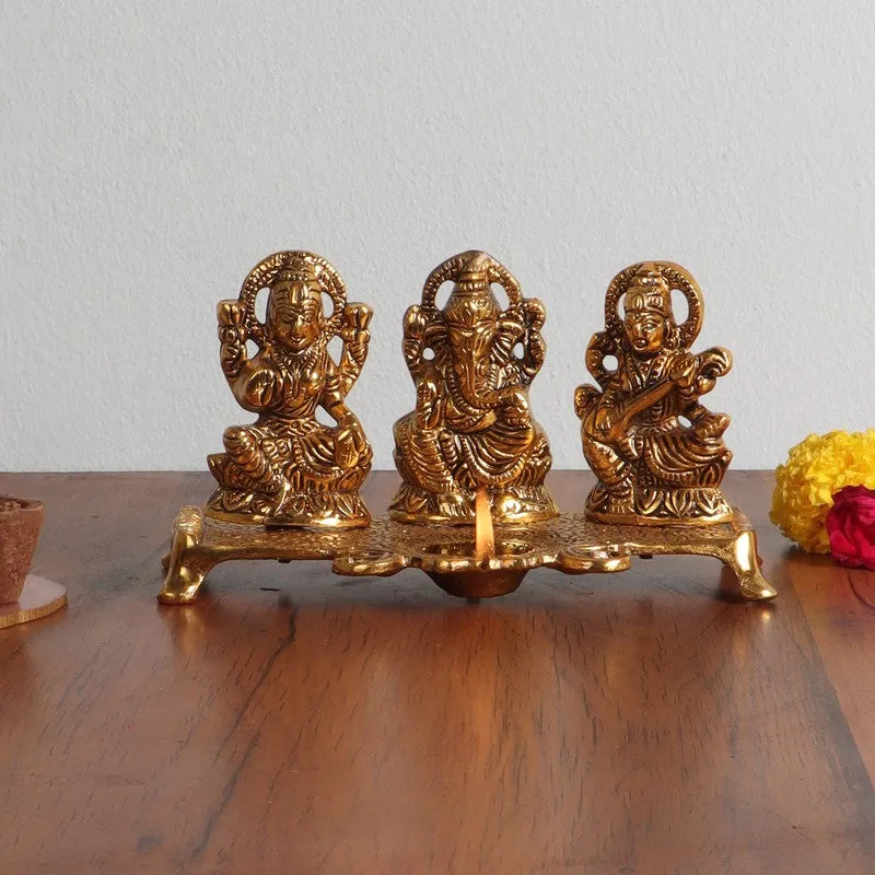 Shri Lakshmi Ganesh Saraswati Diya - Gold media 1