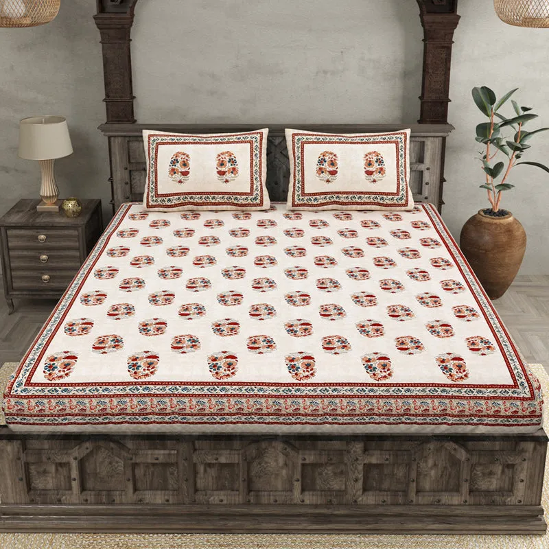 Agriya Ethnic Printed Cotton Bedsheet (Pink) - 144 TC media 4