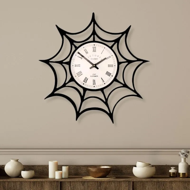Spiderweb Steel Analog Wall Clock - Black media 1