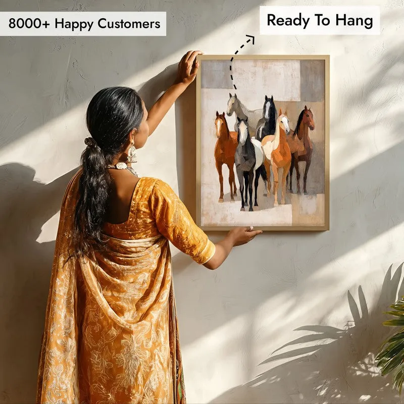 Modern Rustic Horse Wall Painting With Brown Frame media 8