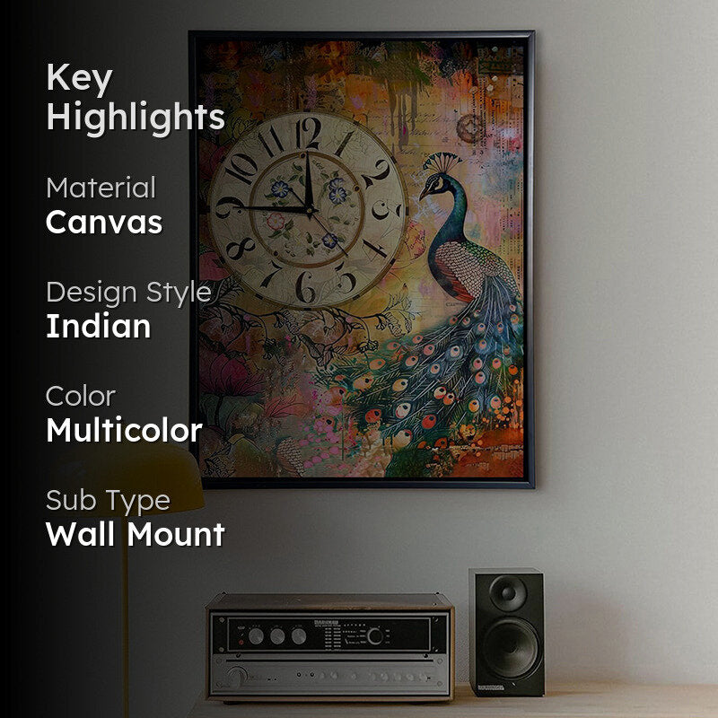 Peacock Of Time Wall Art With Clock media 2