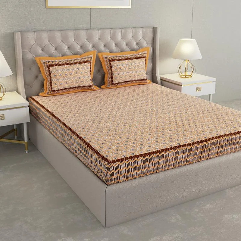 Kinova Printed Cotton Bedsheet (Orange) - 240 TC media 1