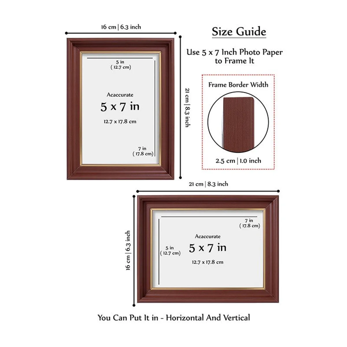 Brown photo frame shown at an angle against a plain light background.