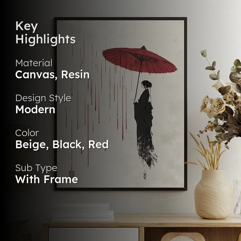 Geisha With Umbrella Wall Art With Resin Frame media 2