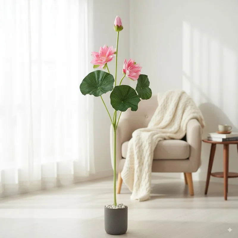 Lotus Bloom Stem with Leaves - Pink media 1