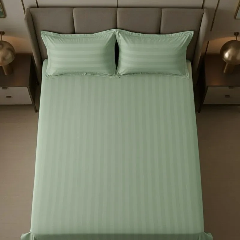 Elias Striped Cotton Bedsheet (400 TC) - Green media 5