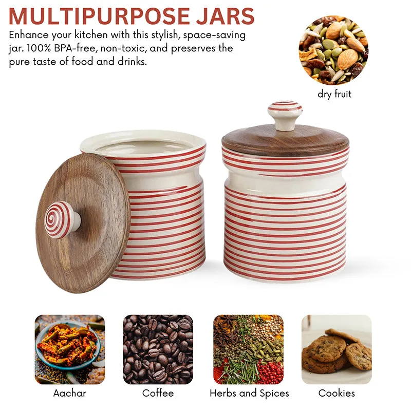 Tiare Edge Ceramic Jar (Red/600 mL Each) - Set Of Two media 5