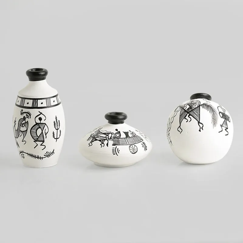 Pali Handpainted Terracotta Vase - Three Piece Set media 3