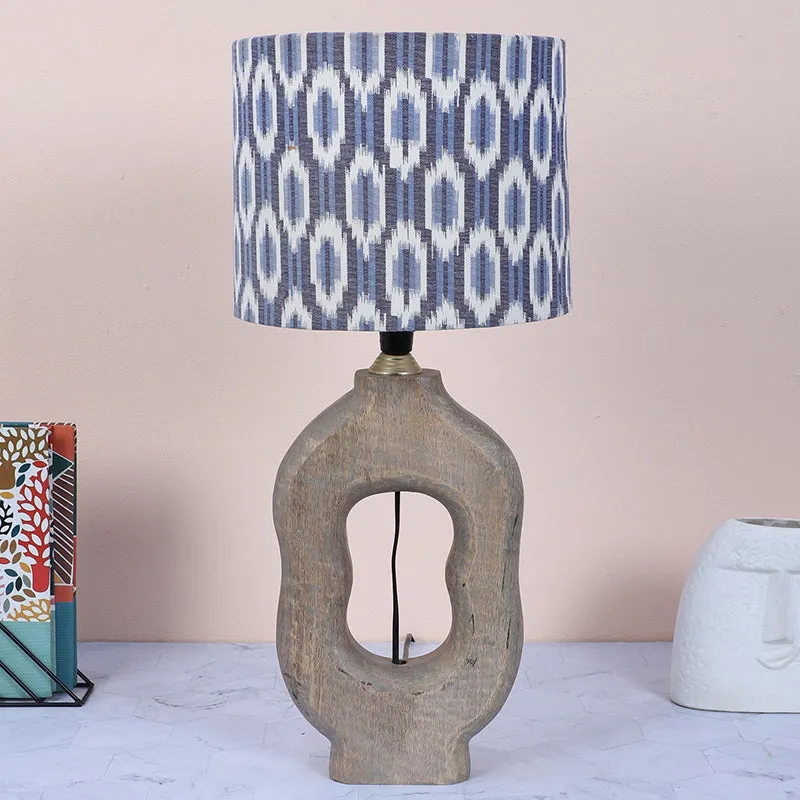 Lois Hide Hewn Printed Mango Wood Table Lamp - Grey,White,Blue media 2
