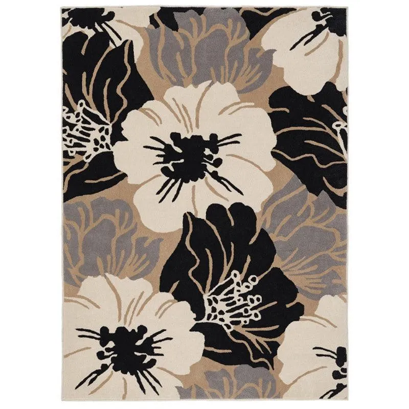 Anrion Hand Tufted Floral Wool & Nylon Carpet - Black media 1