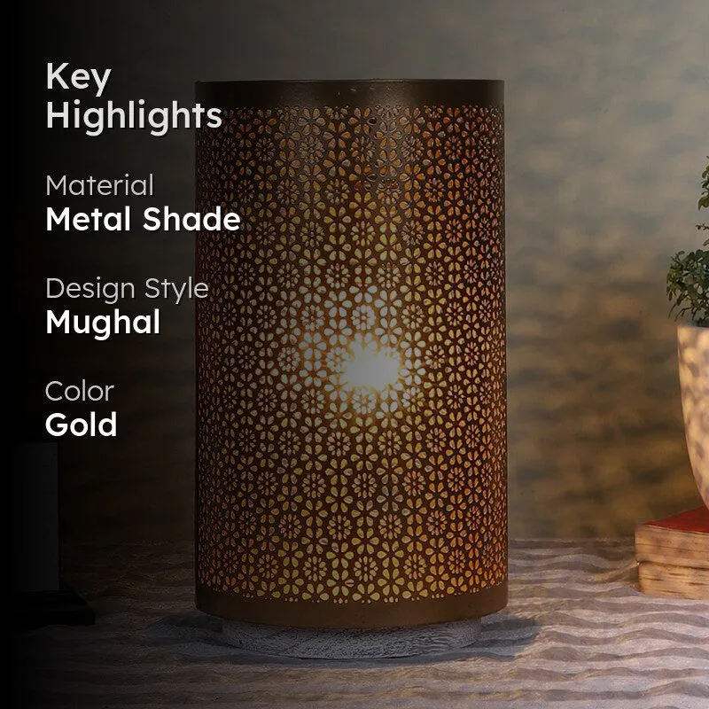 Navya Metal Table Lamp With Brushed Wooden Base - Gold media 2