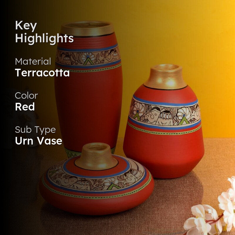 Thavma Tribal Terracotta Vase - Set Of Three media 2
