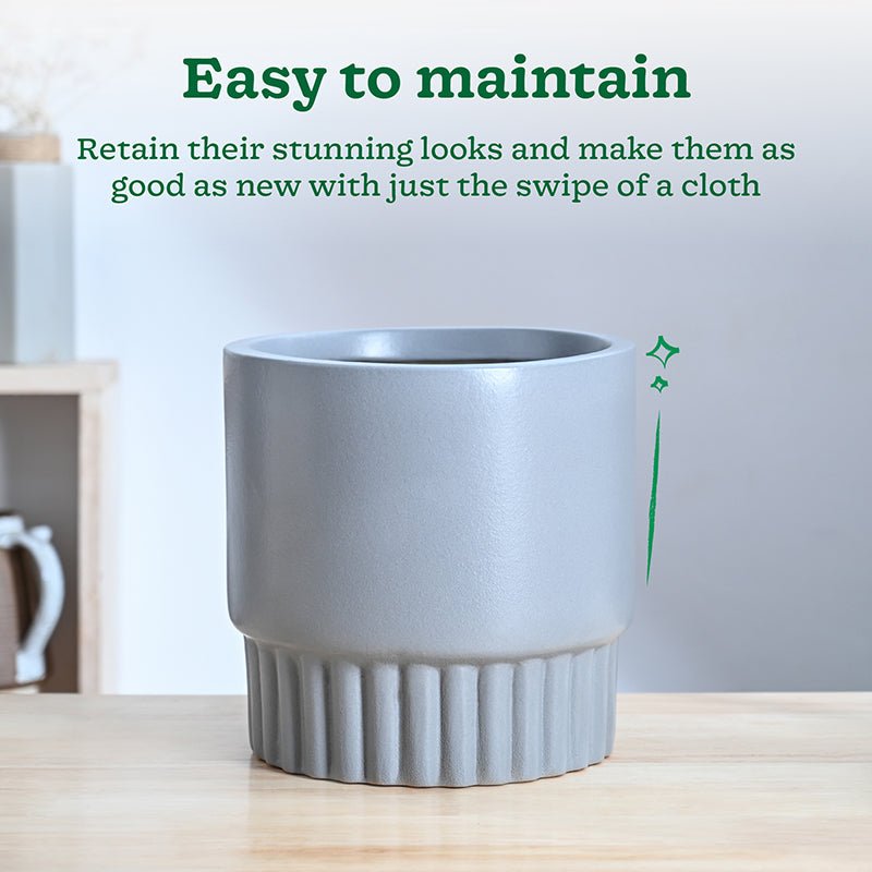 Ugaoo Sleepy Sprout Round Ceramic Planter - Grey media 4