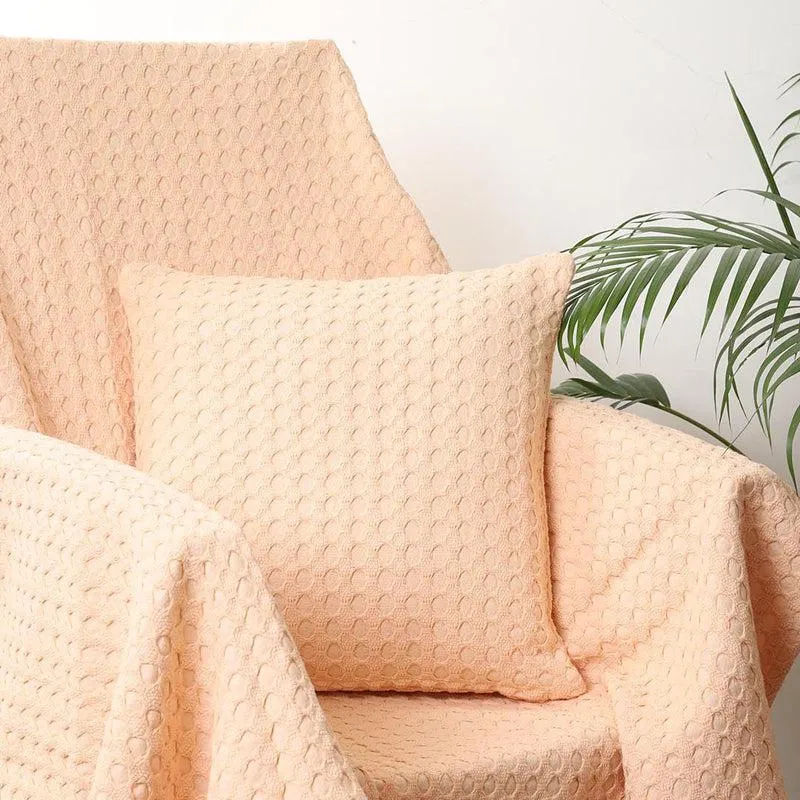 Tender Loom Knitted Cotton Throw (Peach) - Two Piece Set media 1