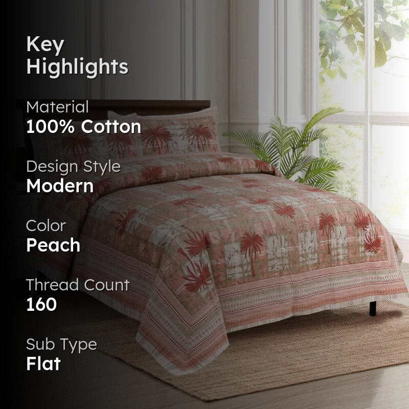 Coco Tree Checkers Cotton Bedsheet (Pink) - 160 TC media 2